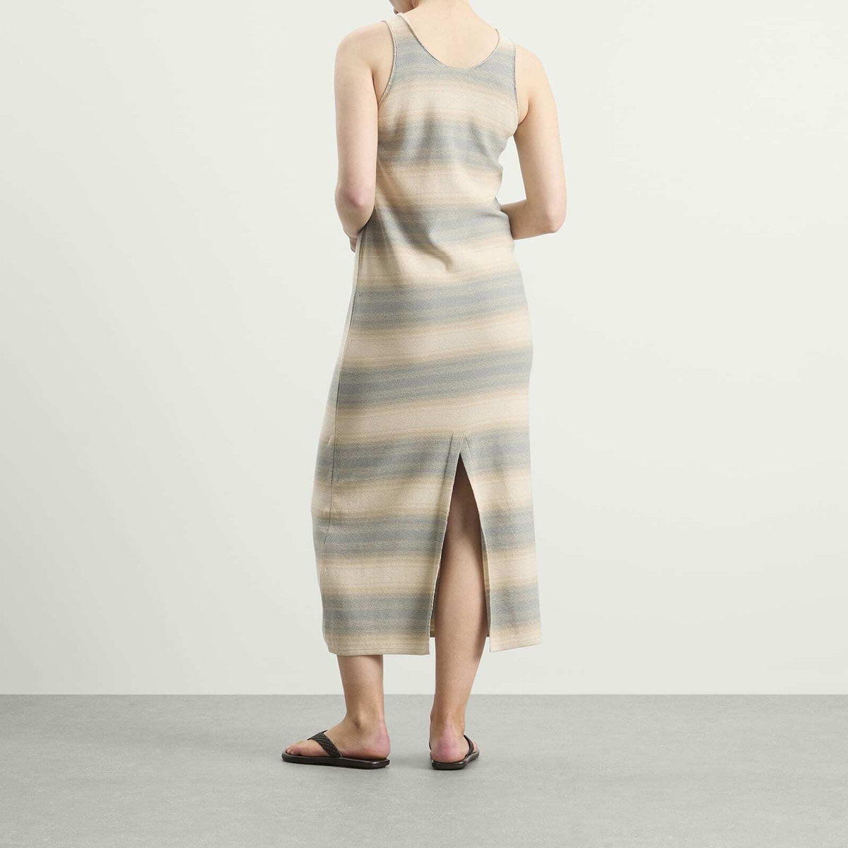 Auralee Women's Gradient Stripe Knit Dress in Blue/Beige Stripe