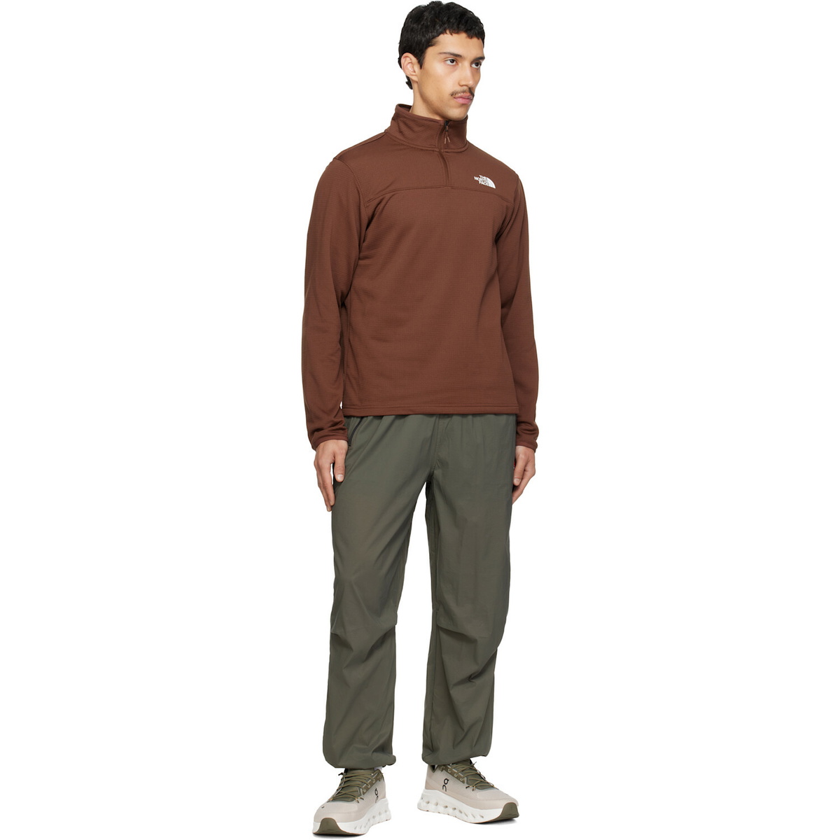 The North Face Brown Cedar Trail Grid Fleece Quarter-Zip Sweatshirt