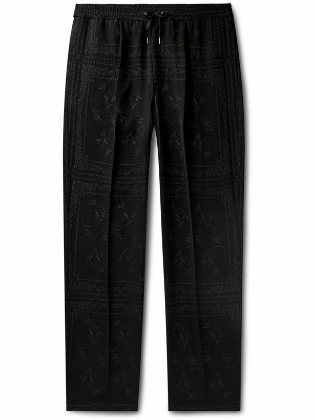 Photo: SECOND / LAYER - Straight-Leg Floral-Jacquard Drawstring Trousers - Black