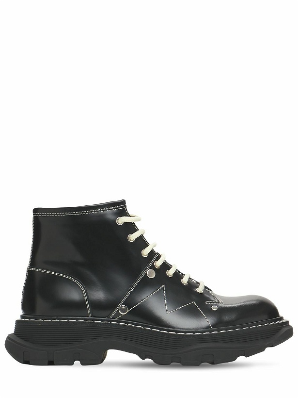 Photo: ALEXANDER MCQUEEN - 40mm Tread Brushed Leather Combat Boots