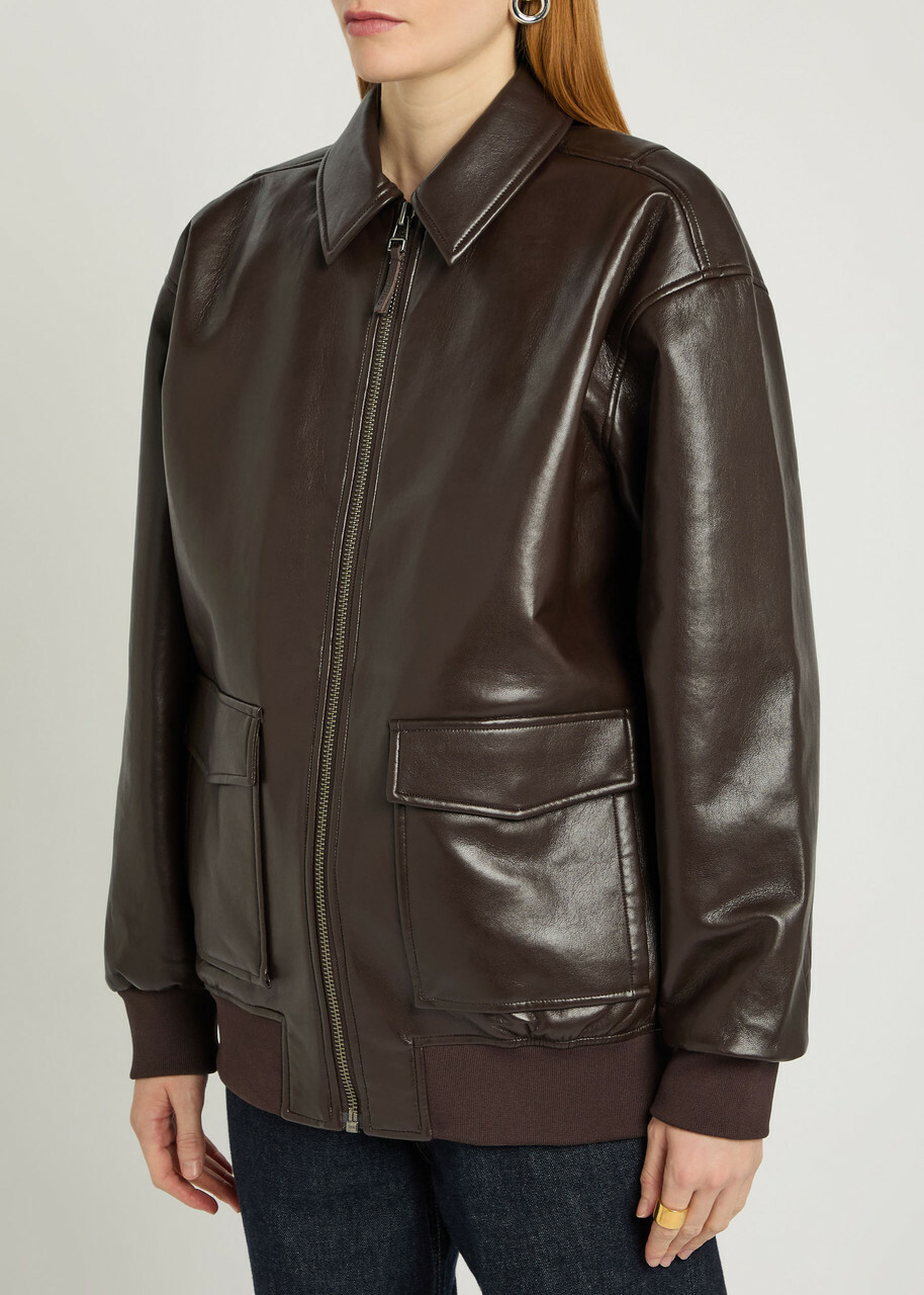 Anine Bing Kelanie Leather-blend Jacket Dark Brown