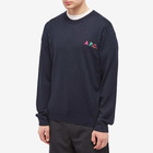 A.P.C. Men's Brian Embroidered Logo Crew Knit in Dark Navy