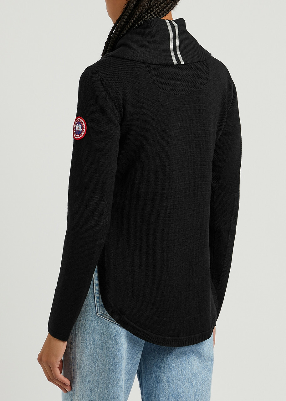 Canada Goose Women's Small Black Fairhaven Half-Zip Wool Jumper Detailed With Reflective Stripes