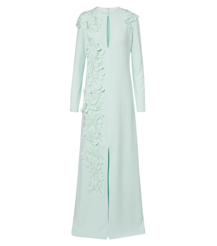 Photo: Costarellos Verana embellished floral-appliqué crêpe gown