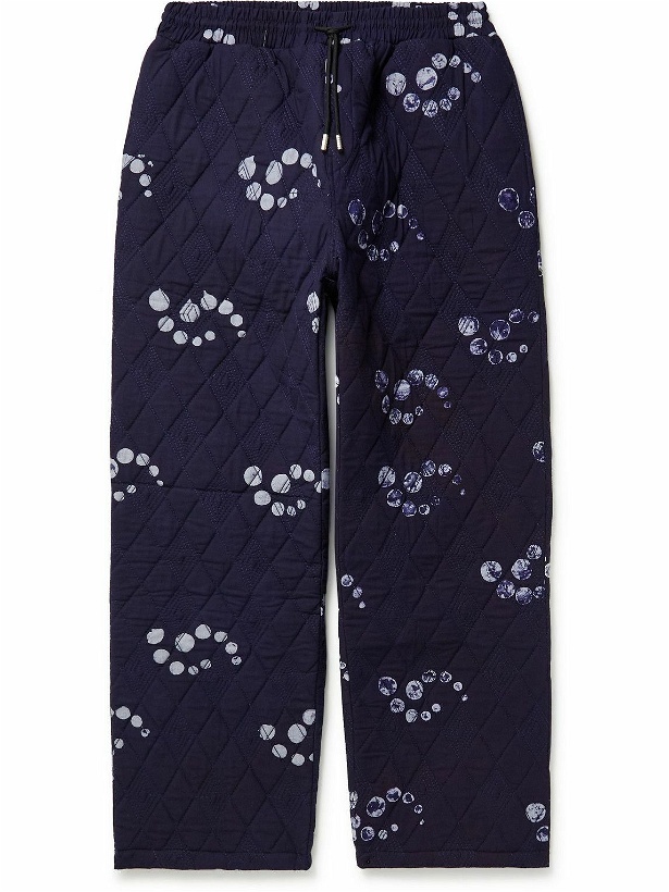 Photo: Post-Imperial - Ikeja Wide-Leg Embroidered Printed Quilted Cotton Drawstring Trousers - Blue