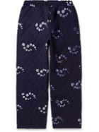Post-Imperial - Ikeja Wide-Leg Embroidered Printed Quilted Cotton Drawstring Trousers - Blue