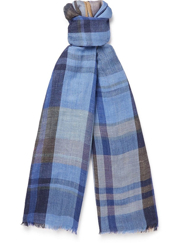 Photo: Loro Piana - Fringed Checked Linen, Wool and Silk-Blend Scarf