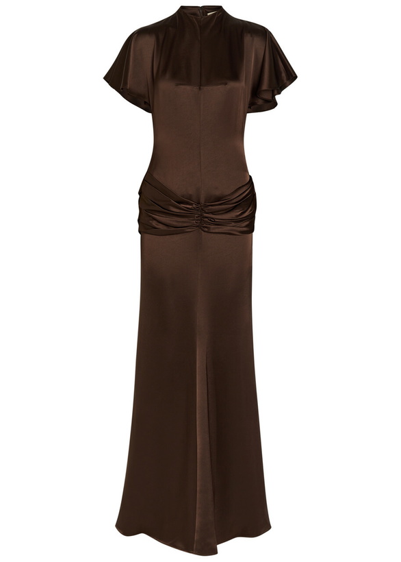 Photo: DE LA Vali Myra Gathered Satin Gown Brown