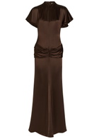 DE LA Vali Myra Gathered Satin Gown Brown