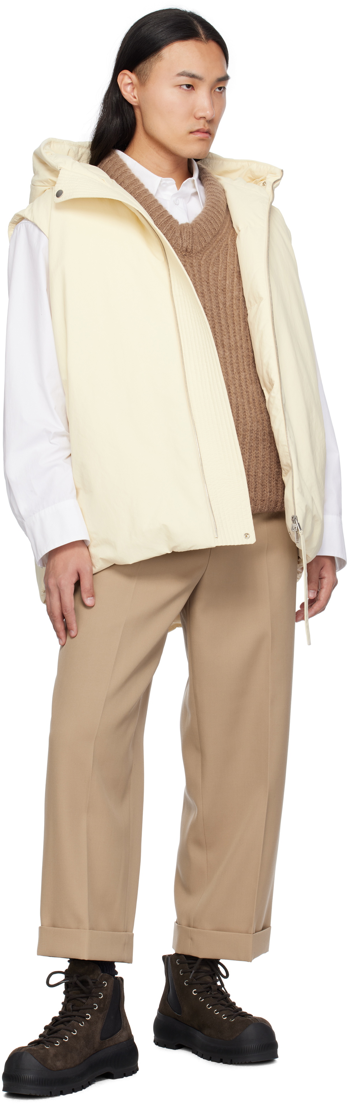 Jil Sander Beige Medium Fill Down Vest Jil Sander