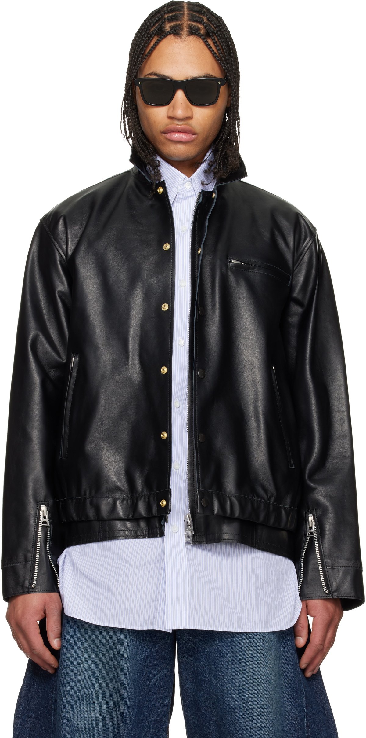 Sacai x Schott Studded Perfecto Leather Jacket in Black Sacai