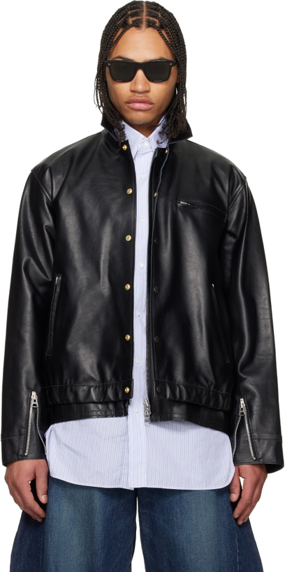 Photo: sacai Black Layered Hem Leather Jacket