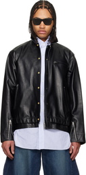 sacai Black Layered Hem Leather Jacket