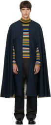 Dries Van Noten Navy Wool Cape Coat