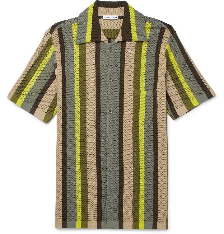 Photo: CMMN SWDN - Wes Striped Knitted Cotton Shirt - Green