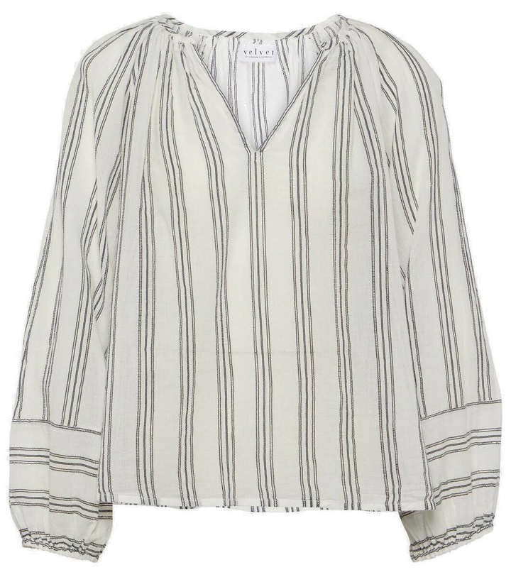 Photo: Velvet Gianna embroidered striped cotton top