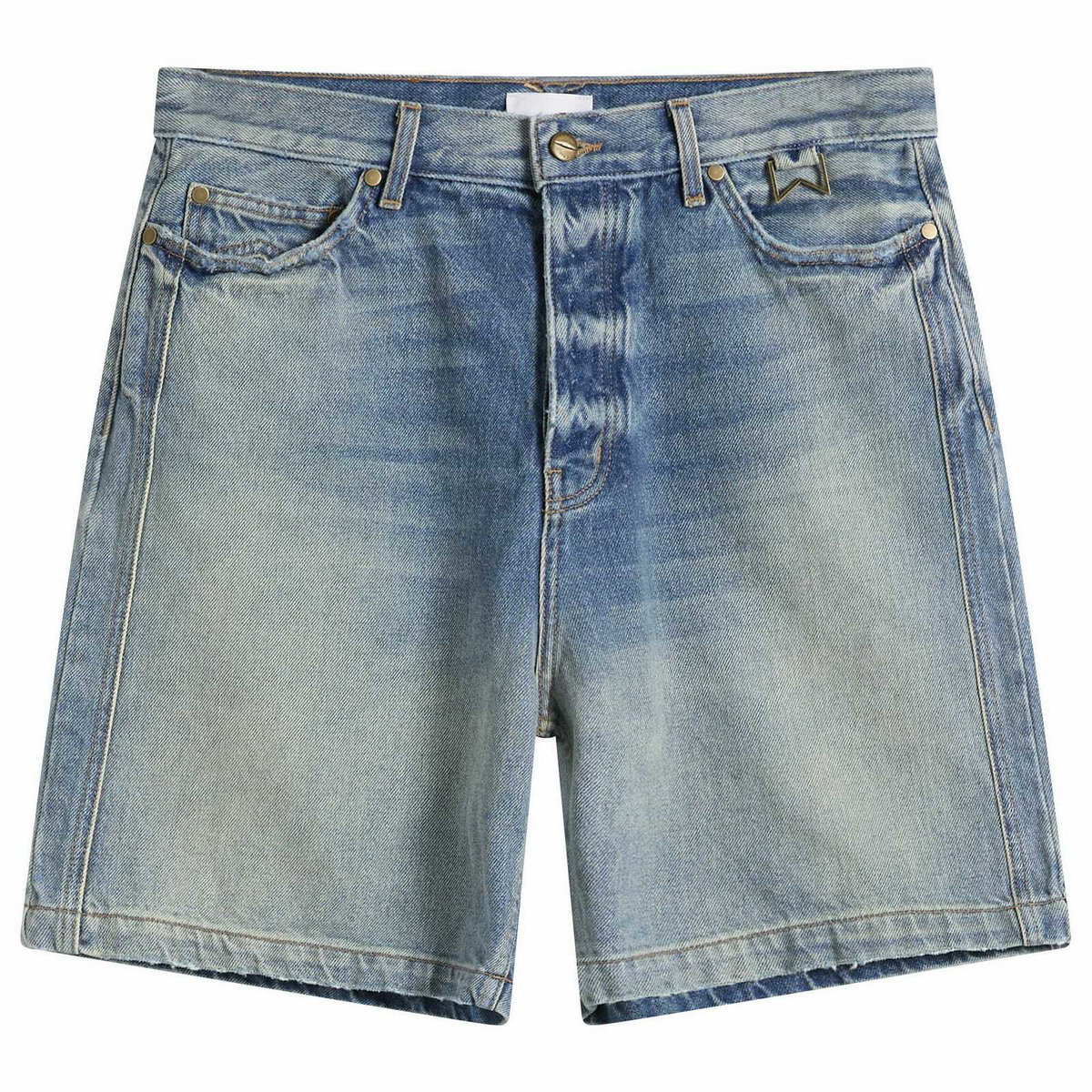 Rhude Men's Boxy Traxedo Denim Shorts in Isla Indigo