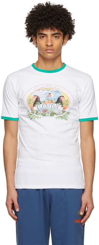Photo: Casablanca White Hawaii Printed Ringer T-Shirt