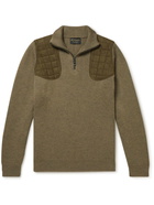 Purdey - Quilted Faux Suede-Trimmed Wool Half-Zip Sweater - Green