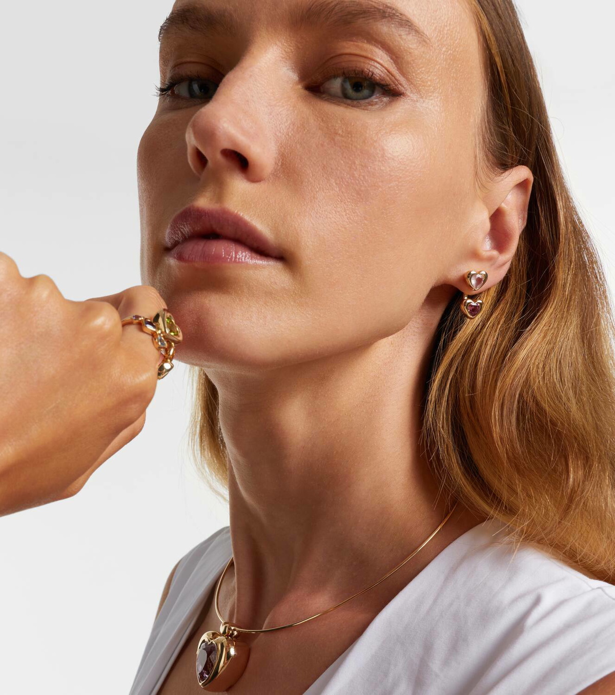 Roxanne First 14kt gold earrings with tourmaline and rose quartz