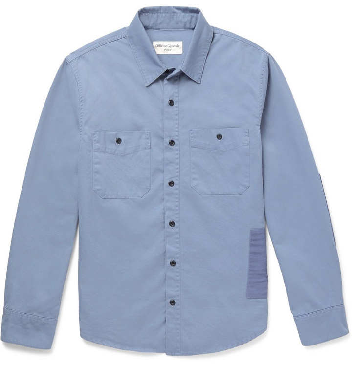 Photo: Officine Generale - Slim-Fit Patchwork Cotton-Twill Shirt - Blue