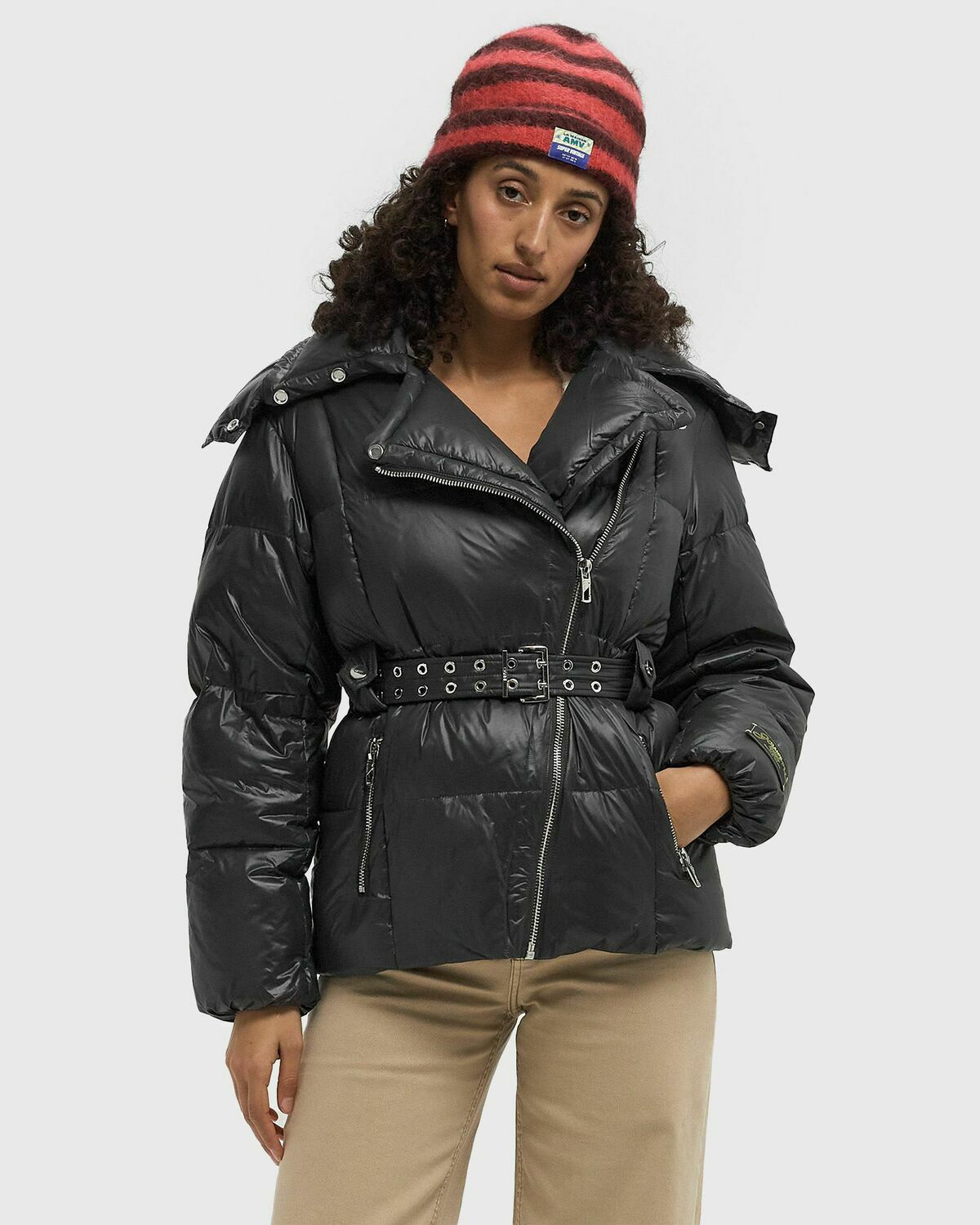 Black Shiny Nylon Puffer Jacket