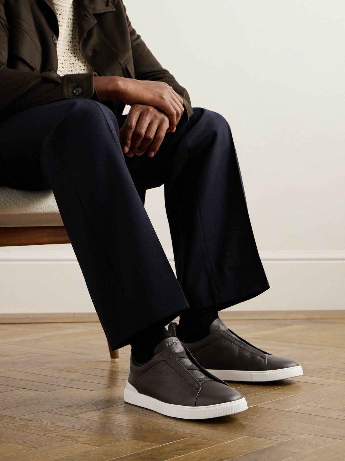 Zegna - Triple Stitch™ Full-Grain Leather Slip-On Sneakers - Brown