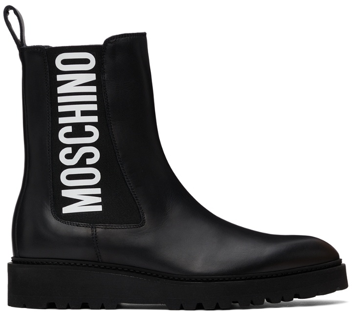 Photo: Moschino Black Logo Chelsea Boots