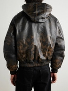 424 - Cropped Leopard-Print Padded Leather Hooded Bomber Jacket - Black