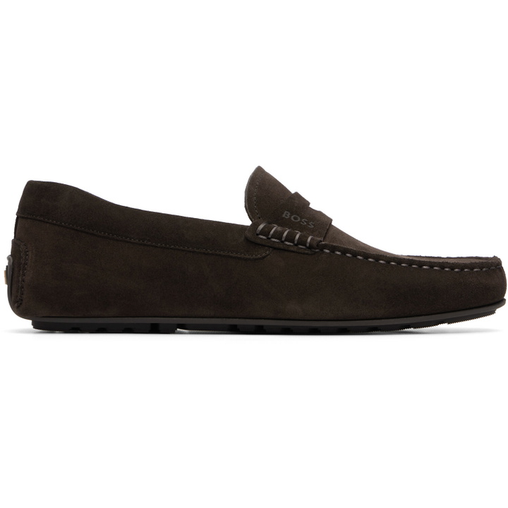 Photo: BOSS Brown Penny Trim Suede Loafers
