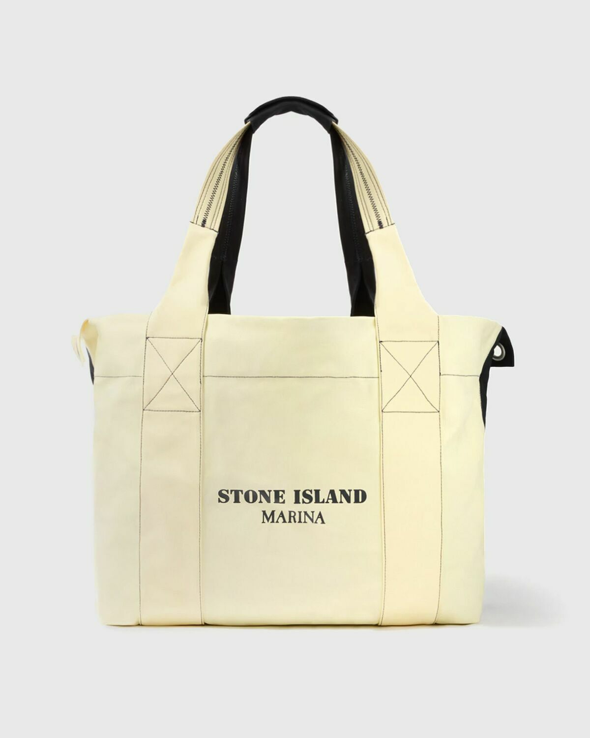 Stone Island Plated Cotton Canvas Maxi Tote Bag Black/Beige Tote & Shopping Bags