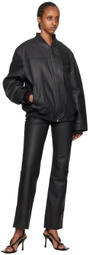 REMAIN Birger Christensen Black Zip Leather Bomber Jacket