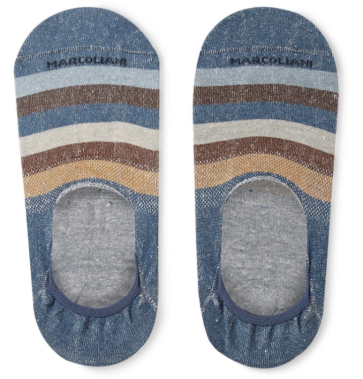 Photo: Marcoliani - Invisible Touch Striped Stretch Linen-Blend No-Show Socks - Blue