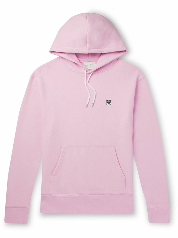 Photo: Maison Kitsuné - Slim-Fit Logo-Appliquéd Cotton-Jersey Hoodie - Pink