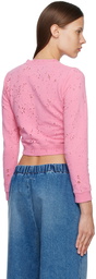 MM6 Maison Margiela Pink Distressed Crewneck Sweatshirt