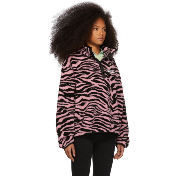 Ashley Williams Pink and Black Fleece Tiger Juju Sweater