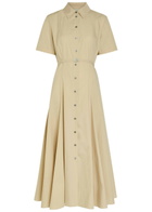 Tory Burch Belted Stretch Cotton-poplin Midi Shirt Dress Sand