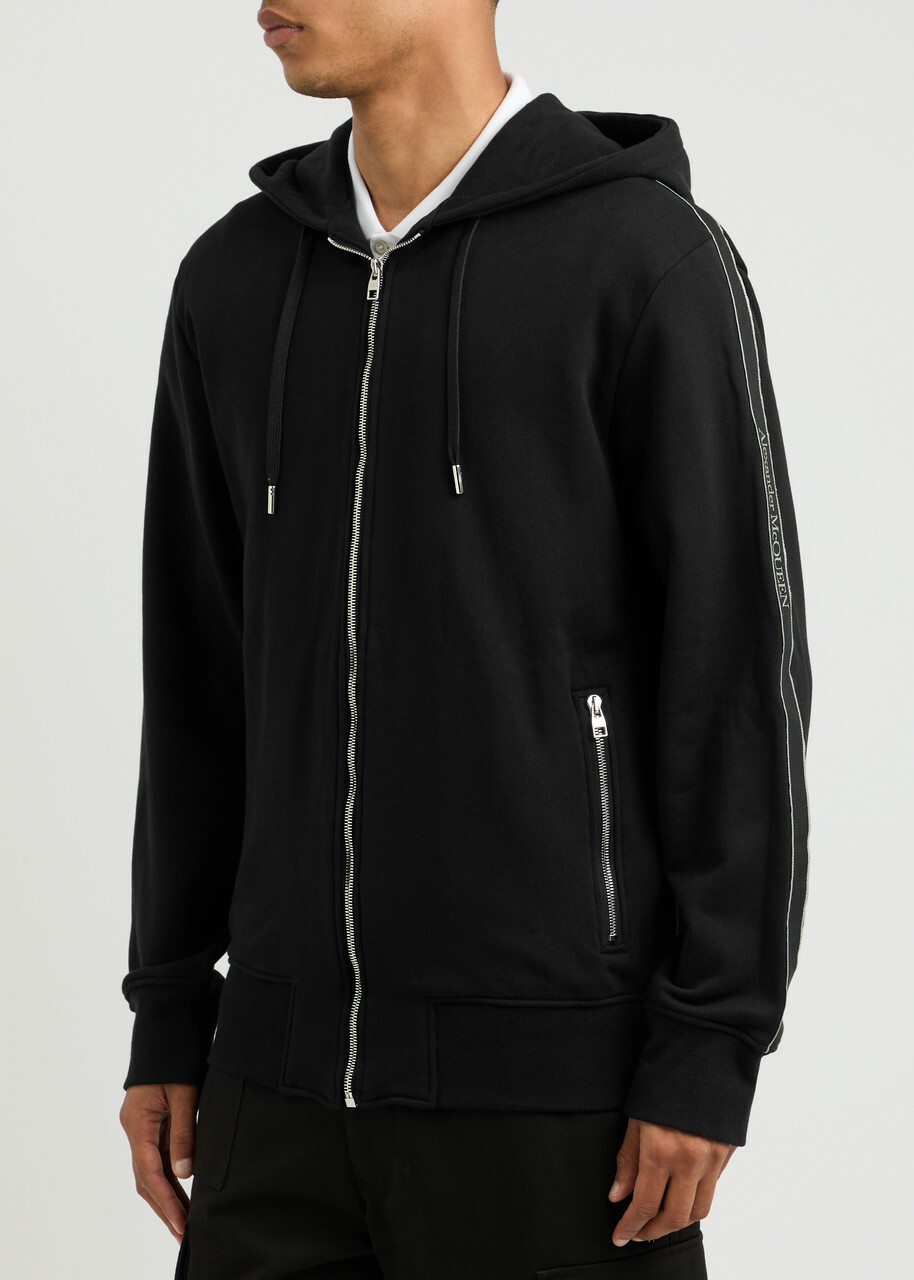 Alexander Mcqueen Taping Logo Hooded Cotton Sweatshirt Black