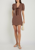 Reformation Kaylia Polka-dot Appliquéd Chiffon Mini Dress Brown