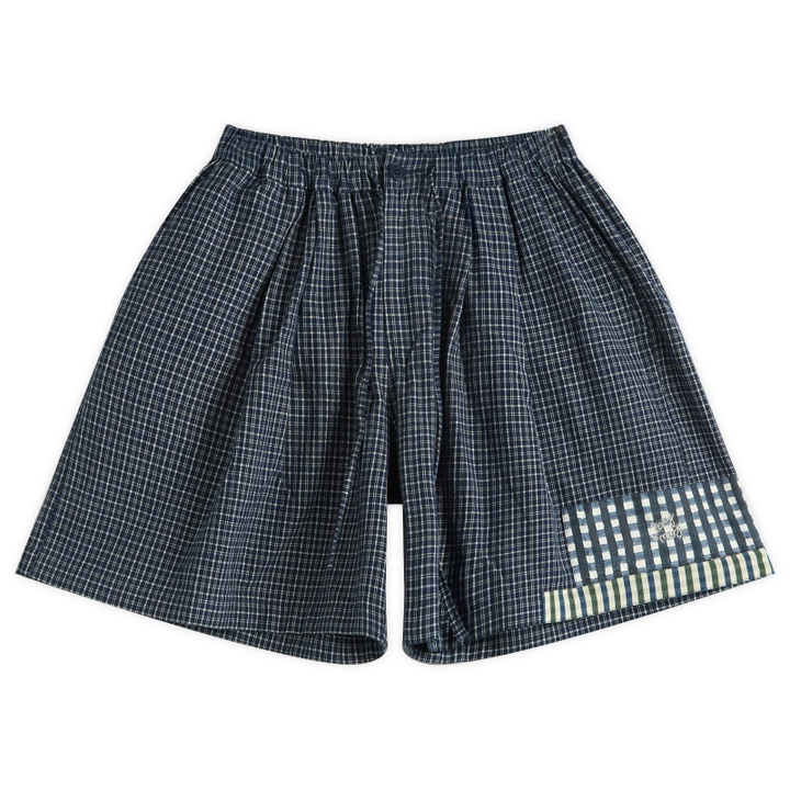 Photo: Story mfg. Men's Bridge Shorts in Indigo Picnic