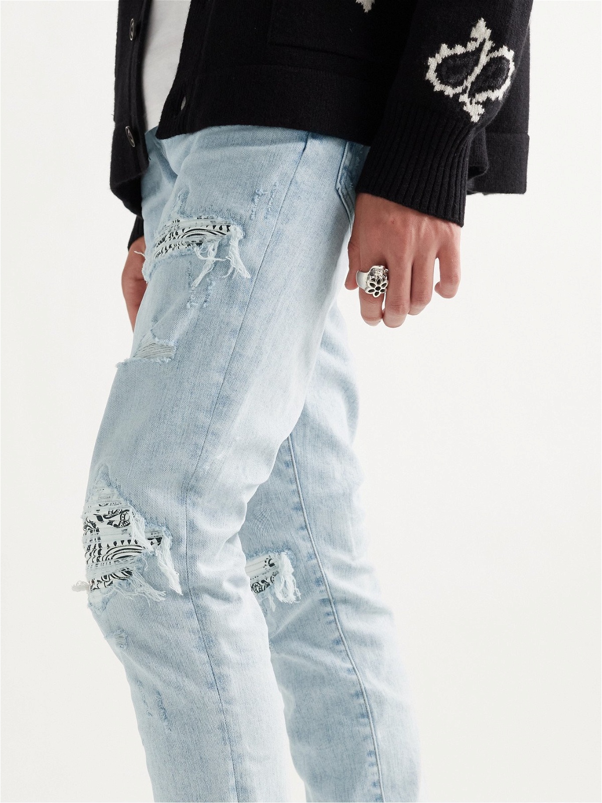 AMIRI - MX1 Skinny-Fit Bandana-Print Leather-Panelled Stretch-Denim Jeans -  Blue - UK/US 34