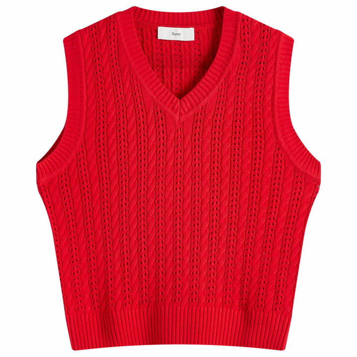 Photo: DUNST Women's Unisex Crochet Knit Vest in Red