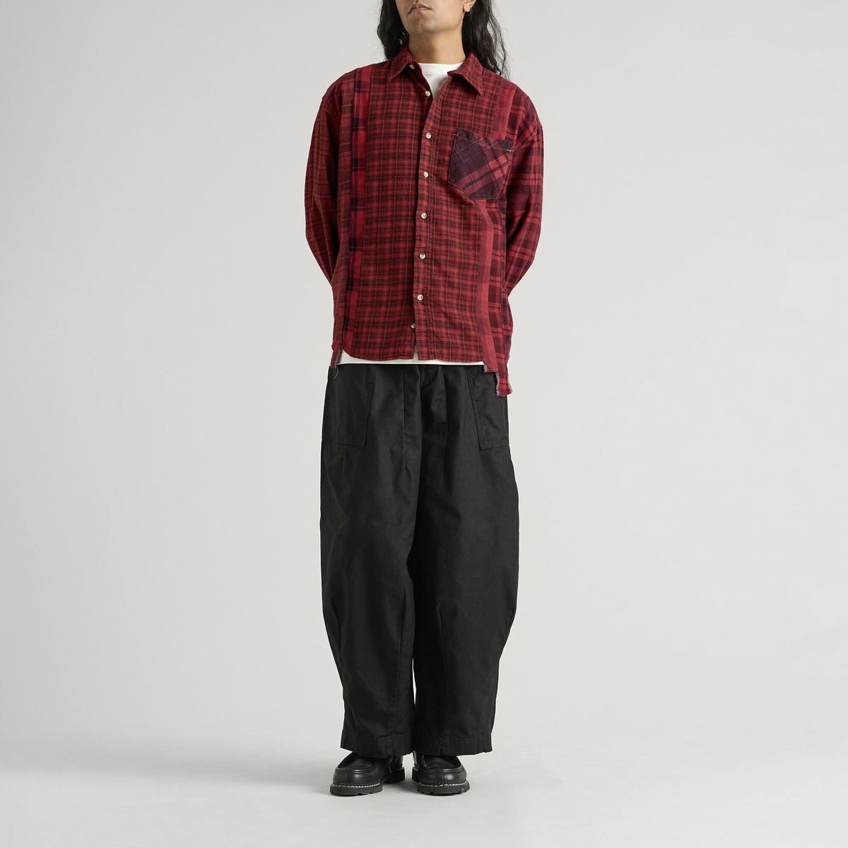 Needles Men's 7 Cuts Overdyed Flannel Shirt in Red
