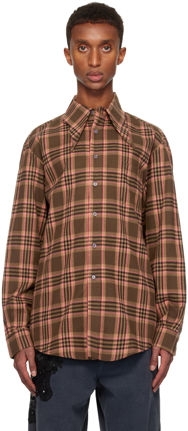 Collina Strada Pink & Brown Bat Button Shirt