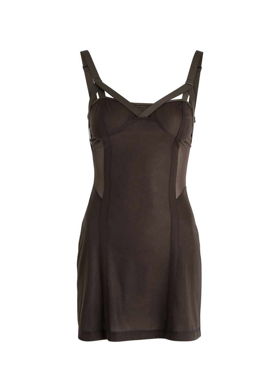 open lace back dress Korella Beaded Halter Mini Dress | Chocolate Brown | Womens main image 0