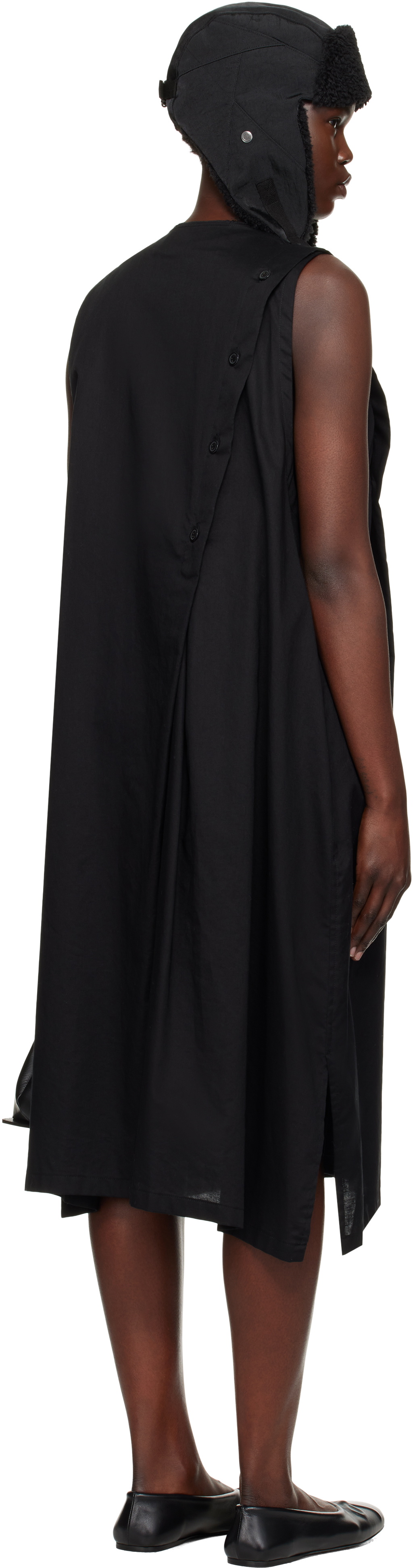 Y's Black S-Asymmetric Button Midi Dress