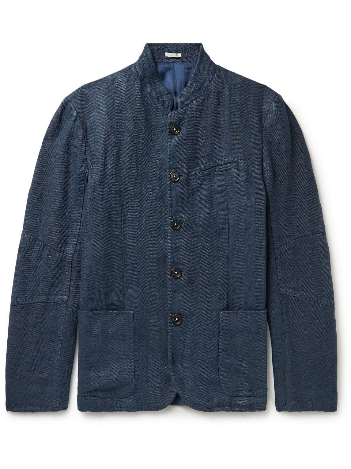 Massimo Alba Gstaad Slim Fit Nehru Collar Herringbone Linen Jacket 