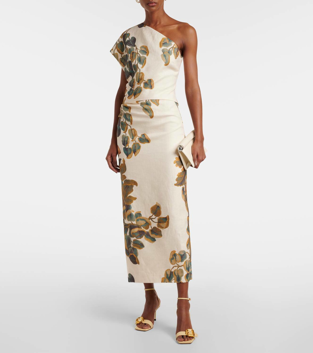 chinese dress ladies Linen Abstract-Print Pleated-Waist Midi Dress PRIYA  LINTICO