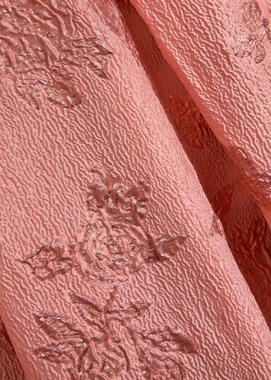Rebecca Vallance Annette Belted Floral-jacquard Cloqué Gown Peach