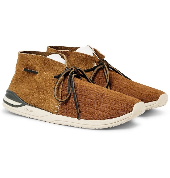 Photo: visvim - Huron Leather-Trimmed Mesh and Suede Sneakers - Men - Brown